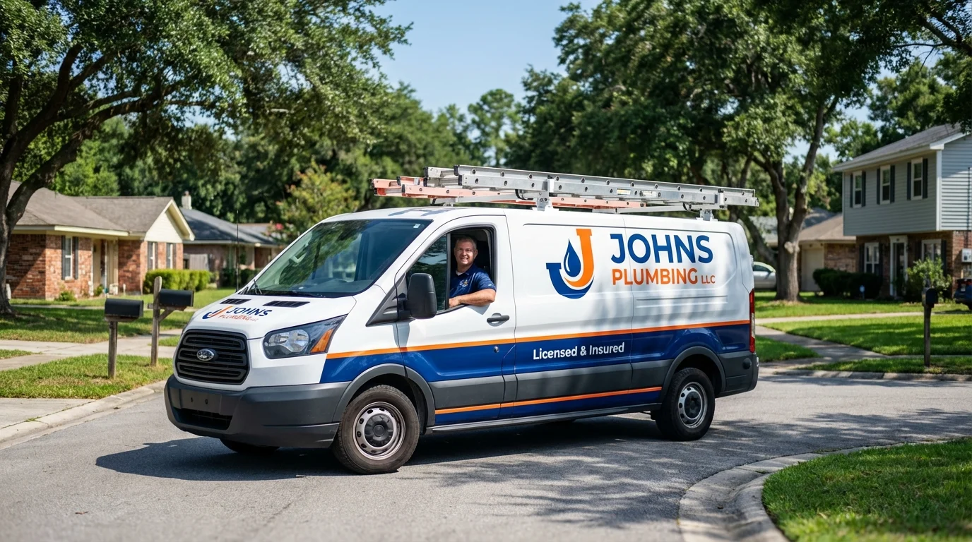 Johns Plumbing LLC service van in Connersville, IN