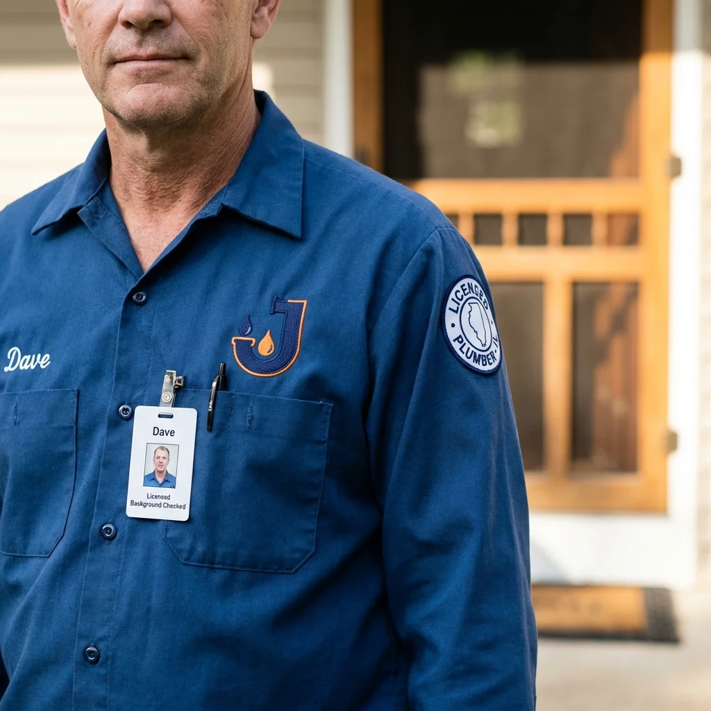 Licensed plumber showing ID badge in Connersville, IN