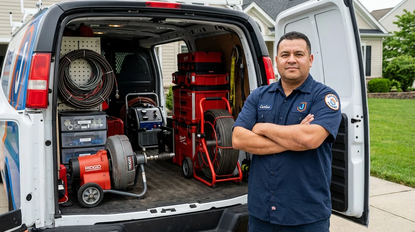Professional drain cleaning equipment and Johns Plumbing LLC plumber in Connersville