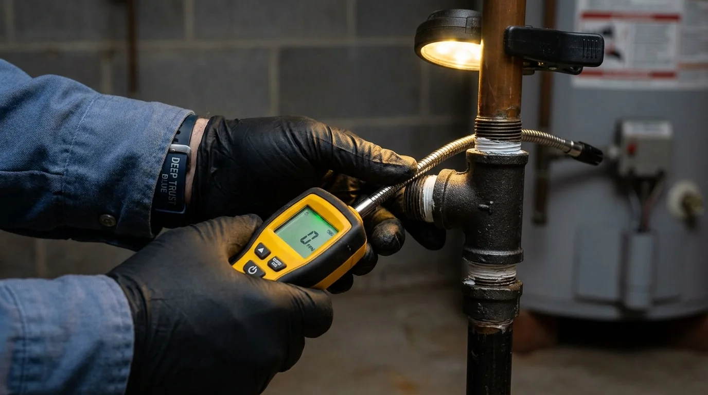 Gas leak detection with electronic sniffer by Johns Plumbing LLC in Connersville