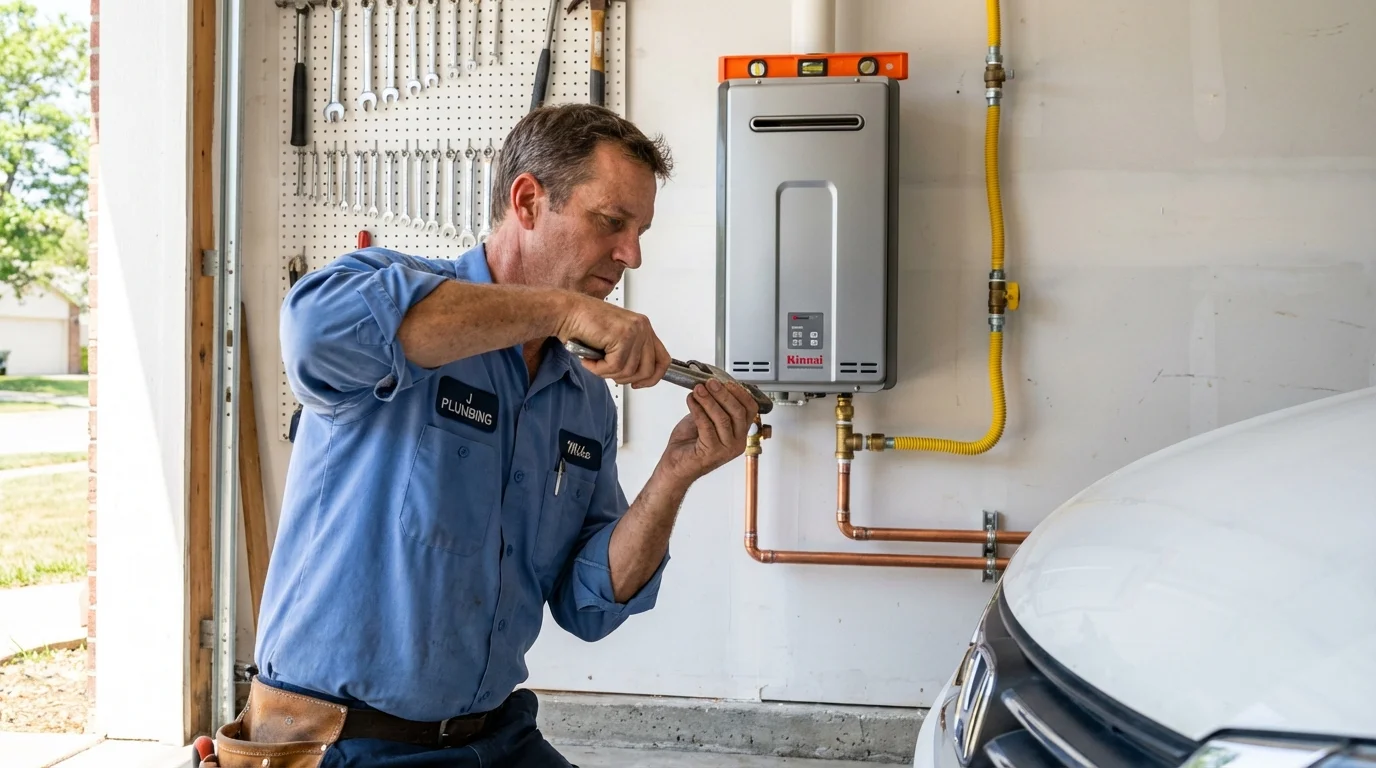 Tankless water heater installation by a Johns Plumbing LLC plumber in Connersville